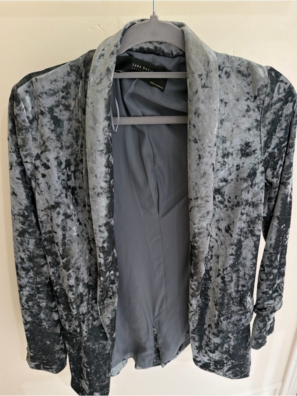 Zara Blue Velvet Open Blazer Jacket XS